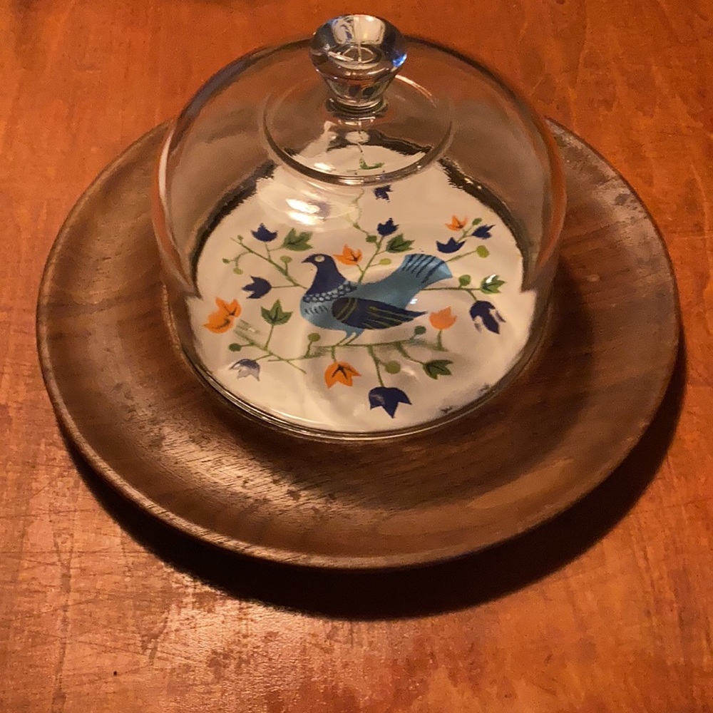 🍞🧈 Vintage Anthropologie French Bakery Cloche | Bird Design | Pastry Dome 🧀🍞